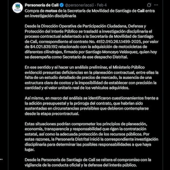 La Personería de Cali aseguró