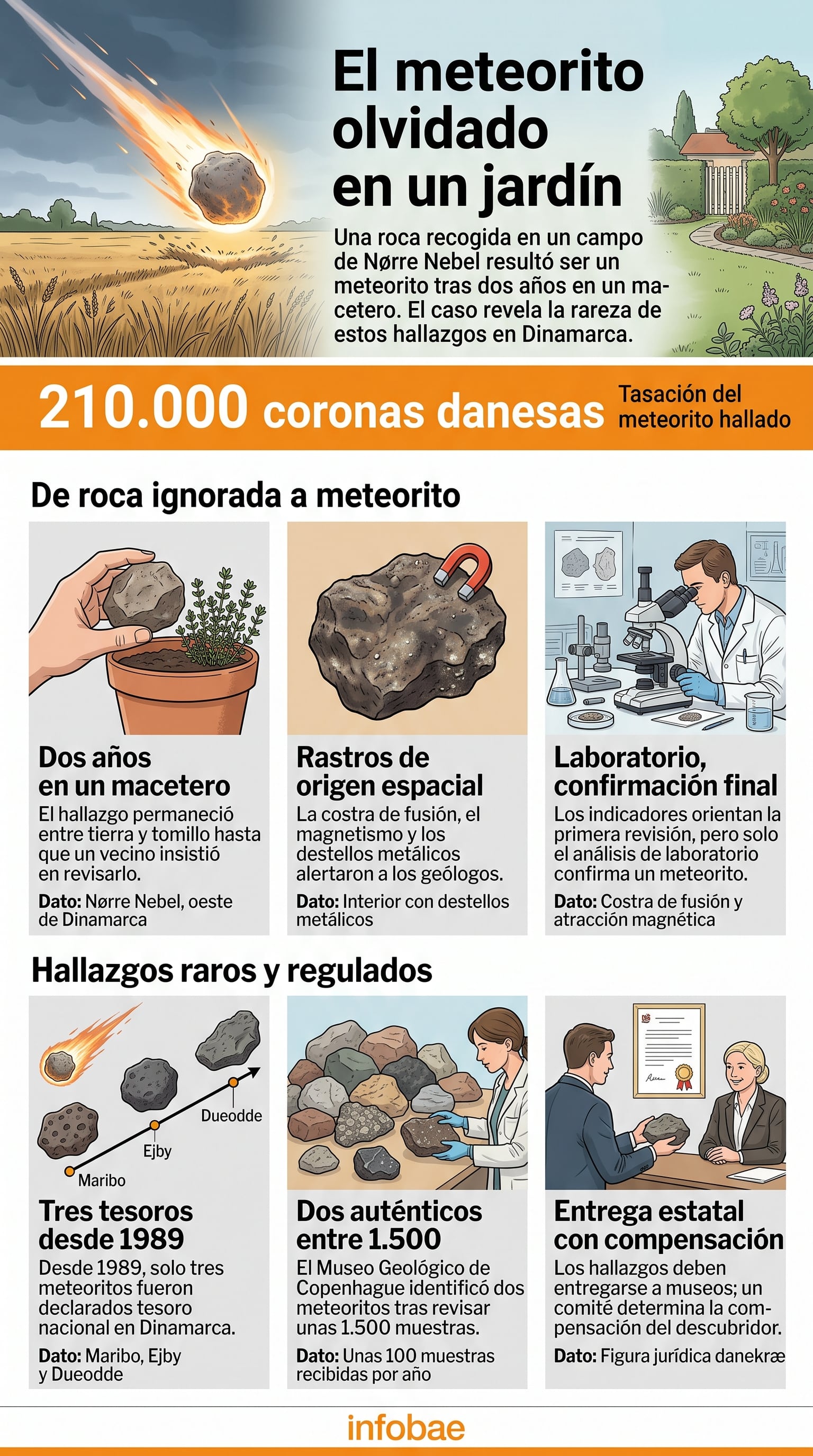 El hallazgo de un meteorito en Nørre Nebel, Dinamarca, incluye su proceso de identificación técnica y la regulación legal danesa para piezas de valor científico (Imagen Ilustrativa Infobae)