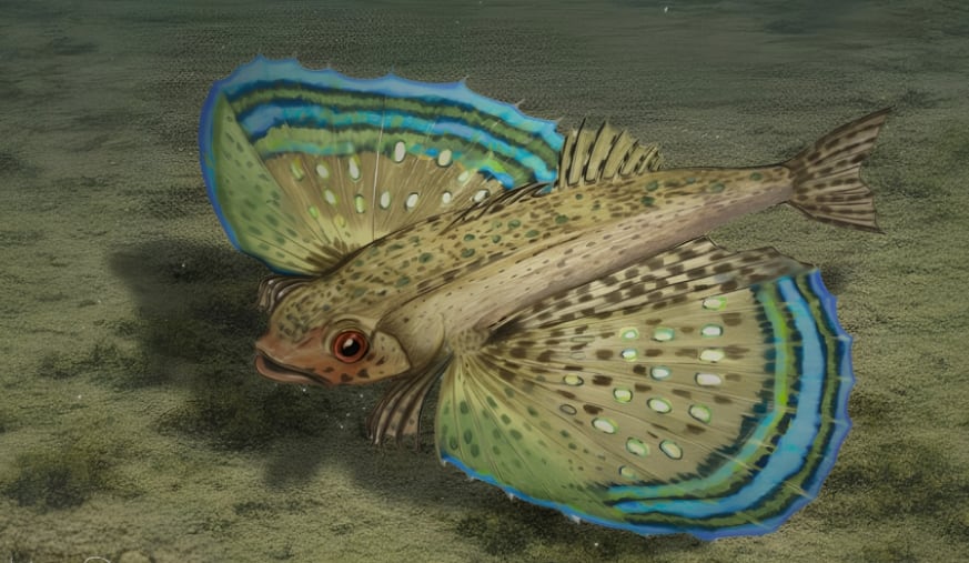 Reconstrucción paleográfica artística de Dactylopterus decrozi del Mioceno Tardío de Panamá. (UP)