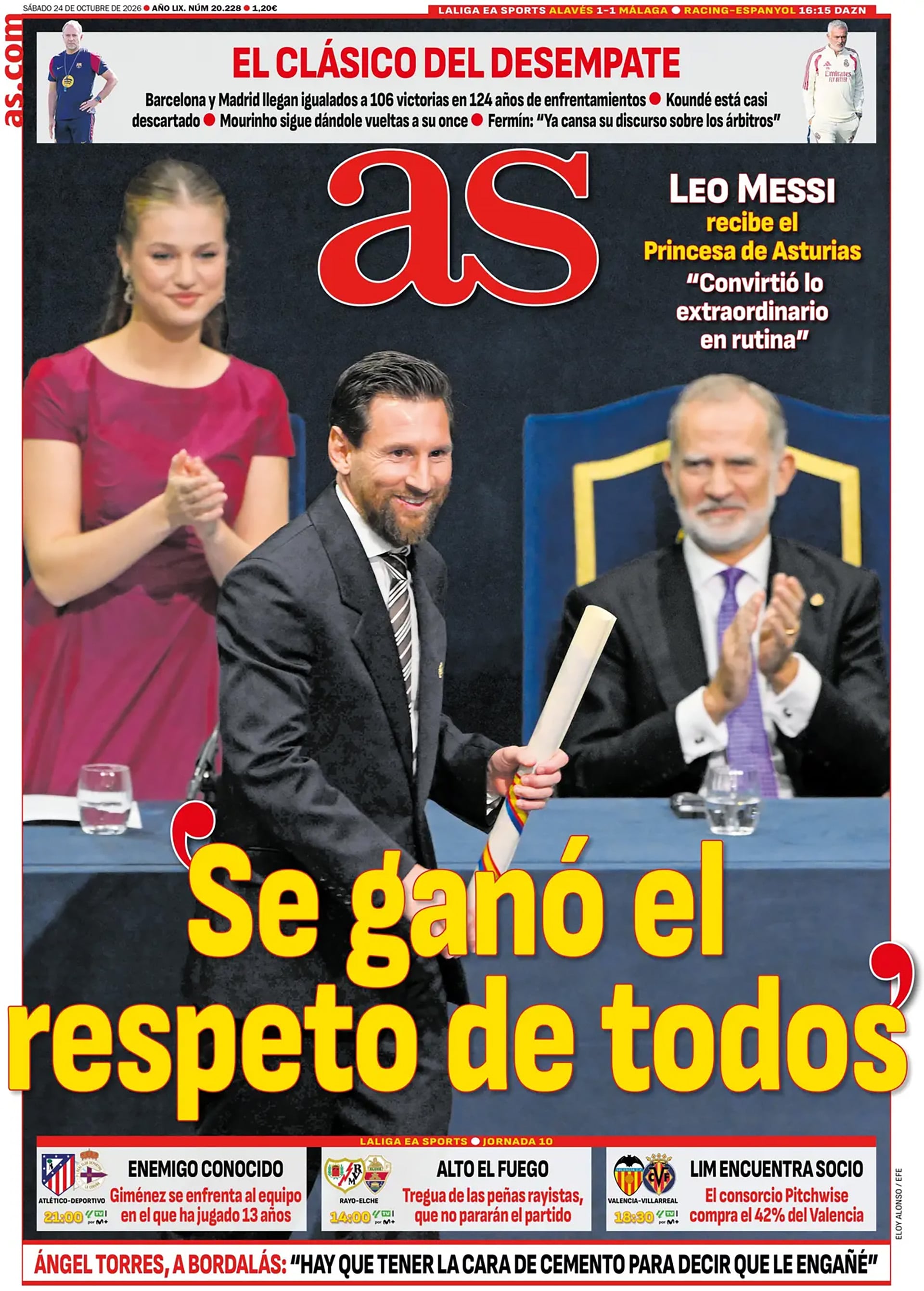Messi, protagonista de las portadas tras recibir el Premio Princesa de Asturias