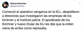 El tweet que publicó Silvina