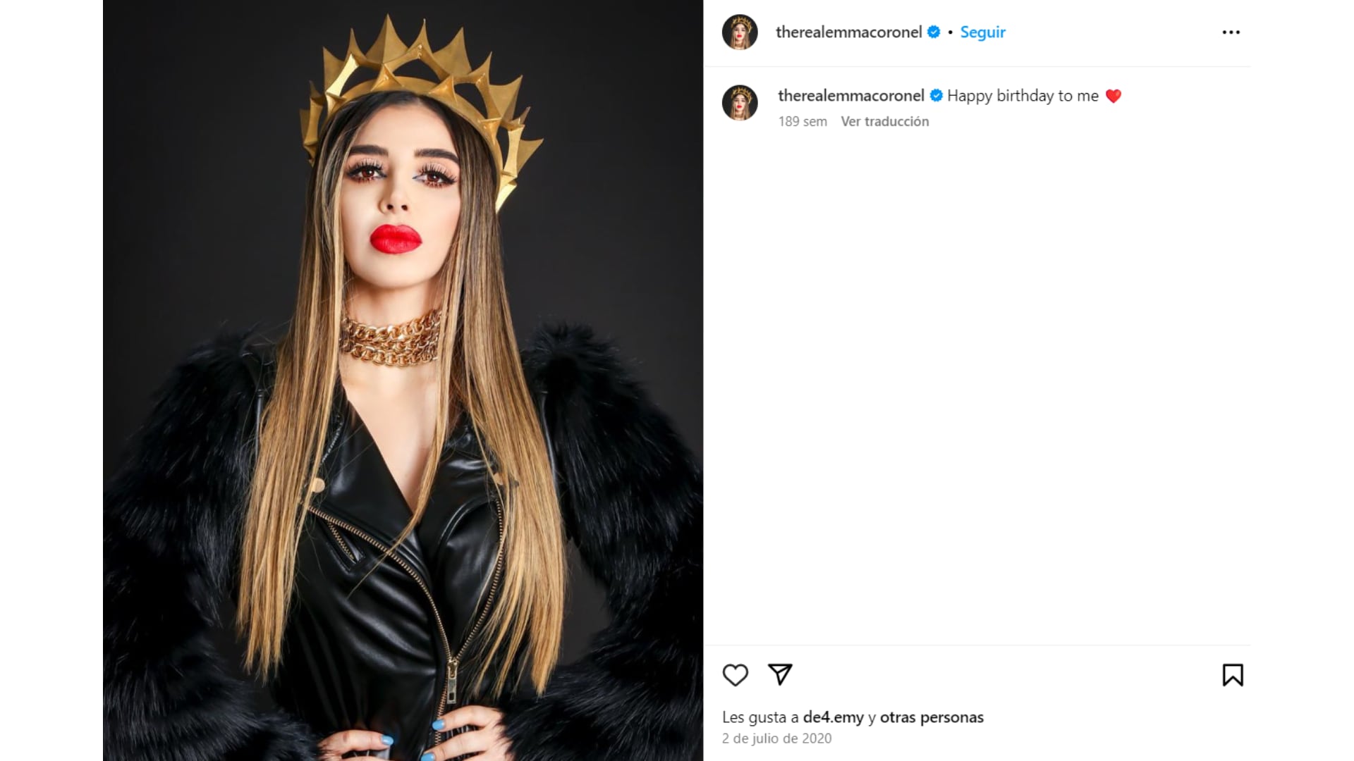 La famosa foto de Emma Coronel en Instagram (Infobae)