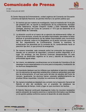 Tres militares desaparecen en el