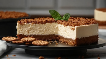 Tarta de queso, postre horneado, base de galleta triturada, rebanada cremosa, repostería casera, sabor dulce, merienda perfecta. - (Imagen Ilustrativa Infobae)