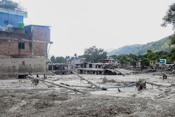 August 27, 2026, Nuwakot, Nepal: NUWAKOT, NEPAL, AUGUST 26, 2026: Houses and other structures in Trishuli Devighat Bazaar, Nuwakot, are seen damaged following flooding in the Bhotekoshi River in Rasuwa.,Image: 1128794223, License: Rights-managed, Restrictions: , Model Release: no , Credit line: Gopal Dahal / Zuma Press / Europa Press
