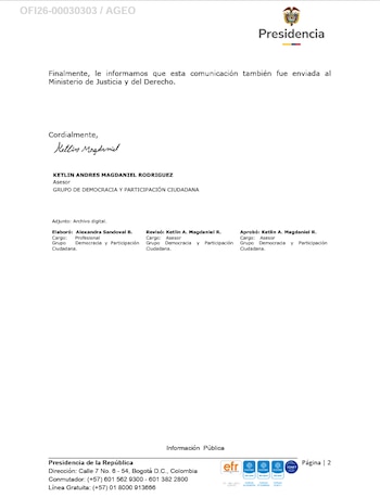 La Casa de Nariño trasladó el pedido de Digno Palomino al Ministerio de Justicia para evaluar su viabilidad en la justicia ordinaria - crédito suministrado a Infobae