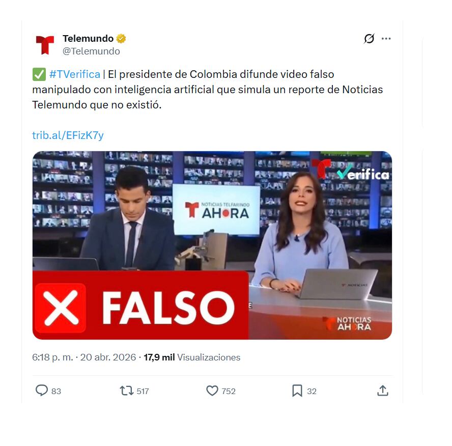 Ante las repercusiones hechas por el presidente de la República, Gustavo Petro, la cadena Telemundo tuvo que salir a desmentirlo en sus canales oficiales - crédito @Telemundo/X