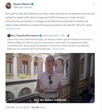Tweet de Rosario Robles. (Twitter)