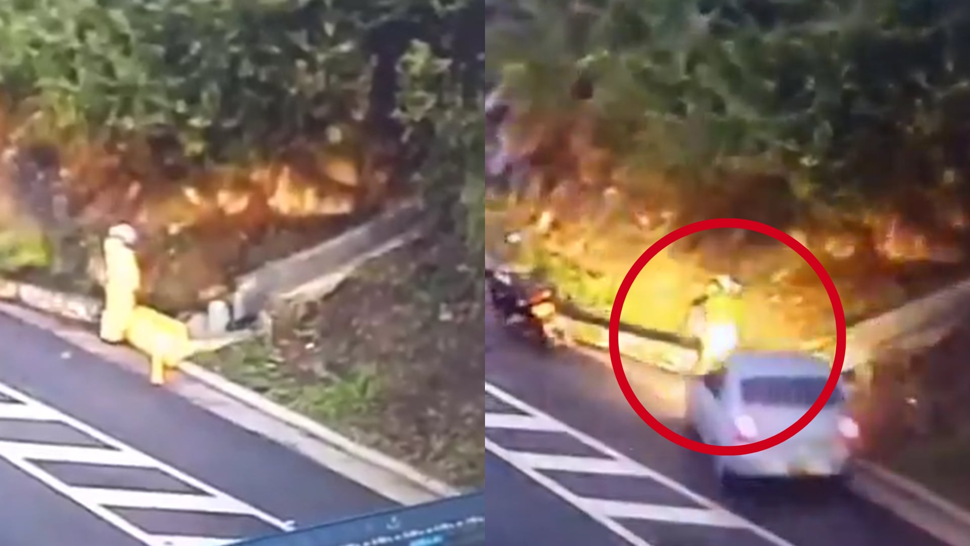 Un motociclista de Norte de Santander se salvó por pocos centímetros de ser arrollado en la vía Pamplona-Cúcuta - crédito Fotomontaje Infobae (@ColombiaOscura/X)