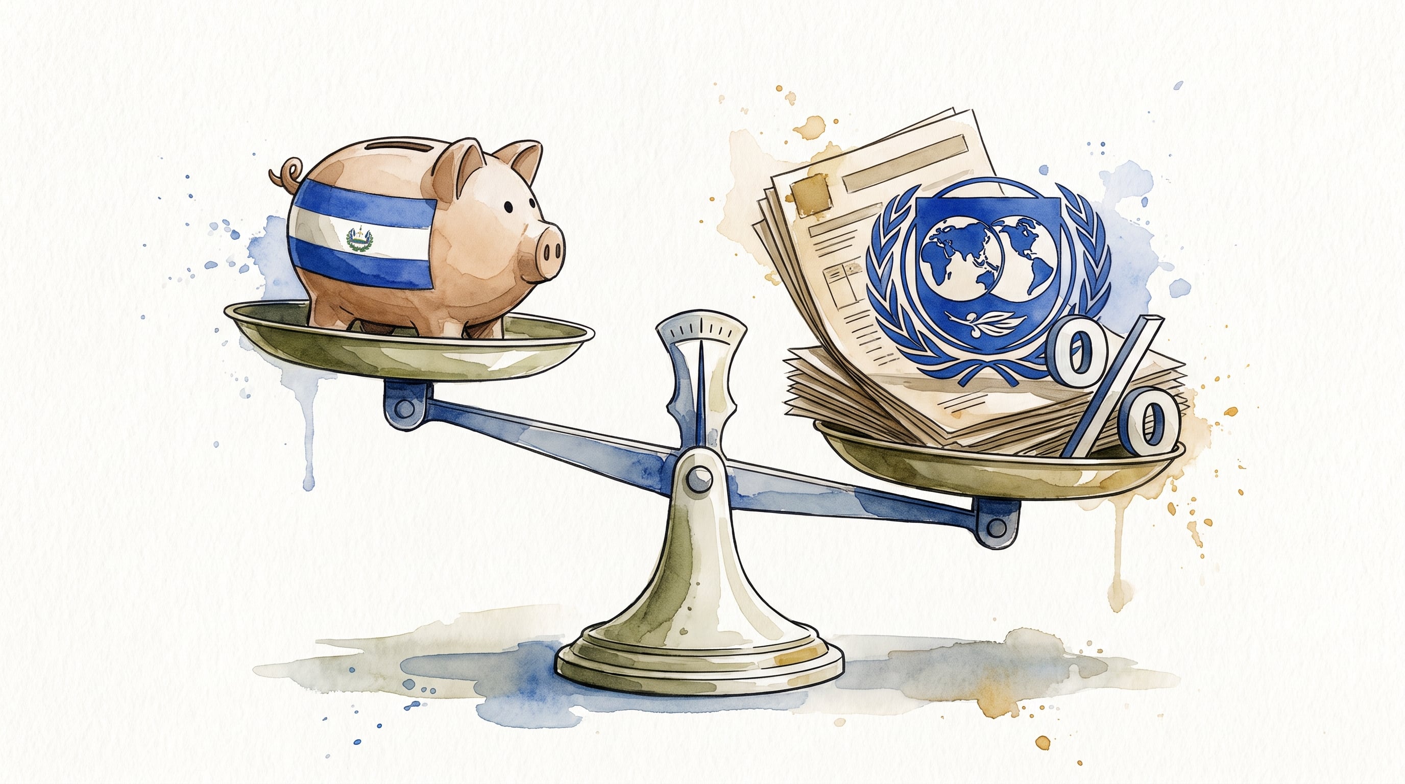 Una balanza que contrapone los recursos de El Salvador frente a las condiciones del Fondo Monetario Internacional ilustra el desafío de su sostenibilidad financiera. (Imagen Ilustrativa Infobae)