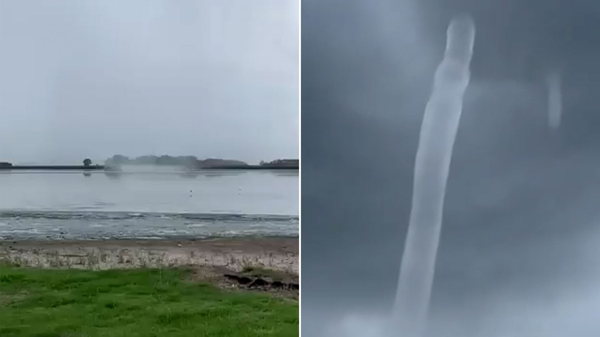 La tromba marina sobre la laguna El Chañar, fenómeno registrado por el Servicio Meteorológico Nacional