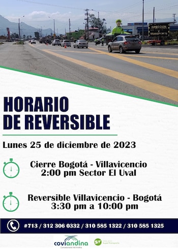 Horario del reversible Villavicencio-Bogotá -