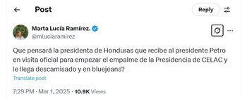 Marta Lucía Ramírez criticó la