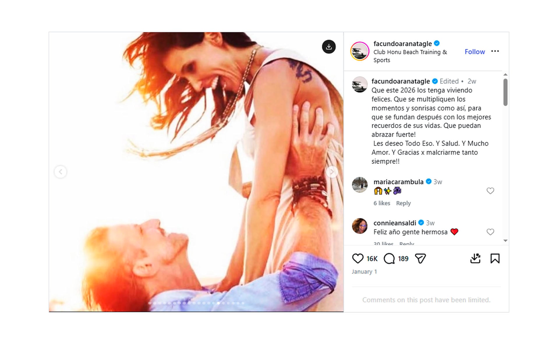 Facundo Arana y Maria Susini y los deseos para el nuevo año