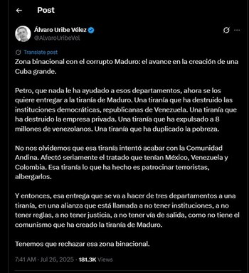 Álvaro Uribe volvió a criticar