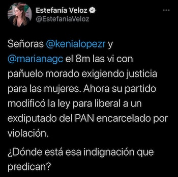 Estefanía Veloz contra López Rabadán y Mariana Gómez