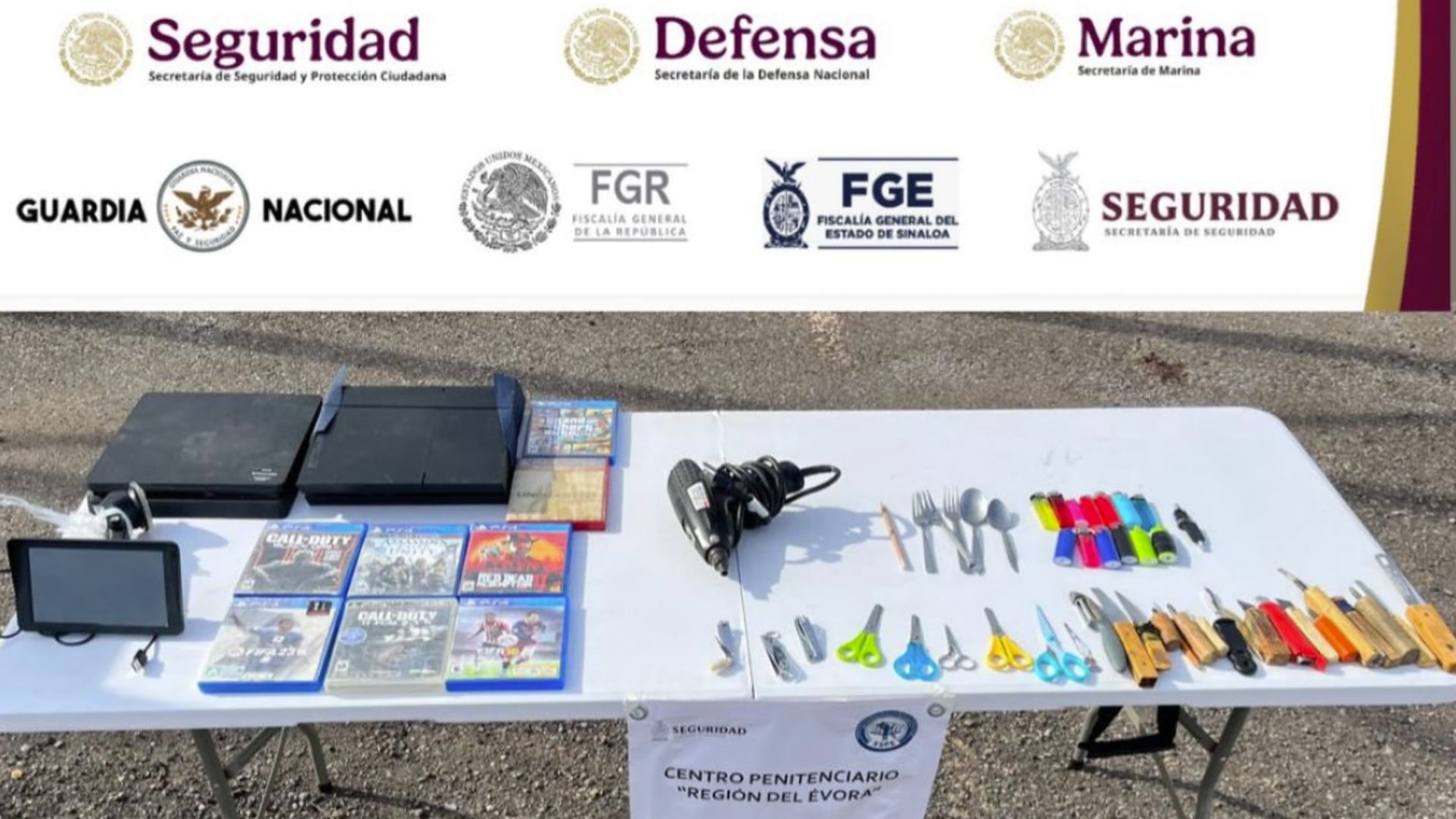Entre lo halladfo en el penal de la Región de Évora fueron hallados navajas, videojuegos, una tablet y hasta un taladro Foto: @sspsinaloa1