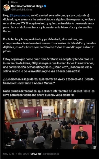 Salinas Pliego propone entrevistar personalmente