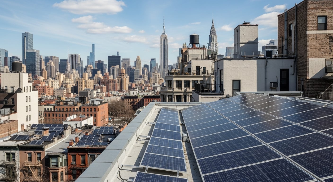 La Legislatura del estado de Nueva York aprobó la ley SUNNY, que permite a los residentes instalar pequeños paneles solares enchufables en ventanas o balcones sin autorización previa de la empresa eléctrica. (Imagen Ilustrativa Infobae)