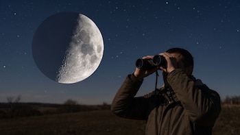 Luna en cuarto menguante: día y hora para observar sus montañas y cráteres con binoculares básicos