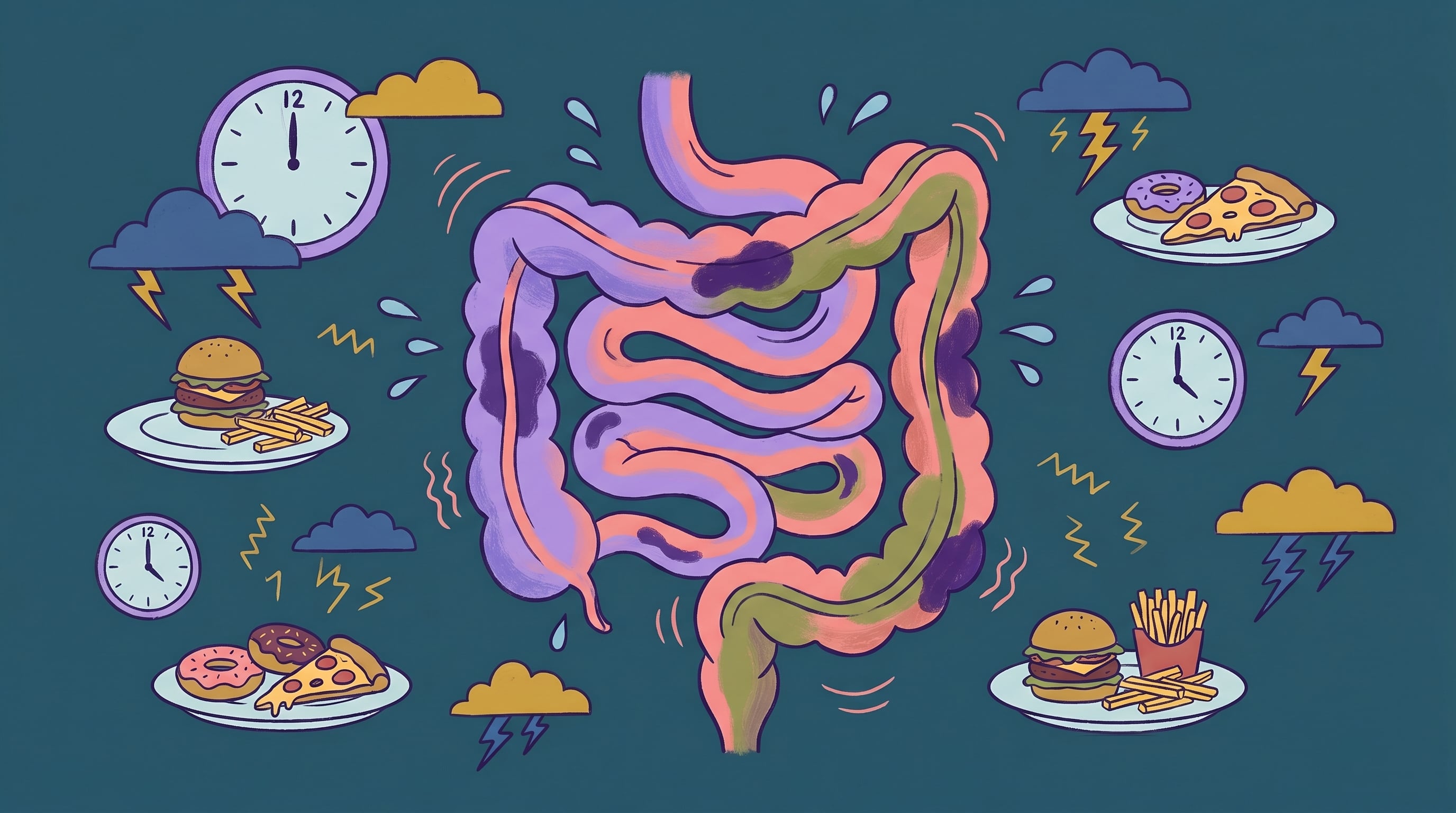 El consumo de alimentos nocturnos y el estrés afectan negativamente la salud intestinal y alteran el microbioma, incrementando problemas digestivos (Imagen Ilustrativa Infobae)