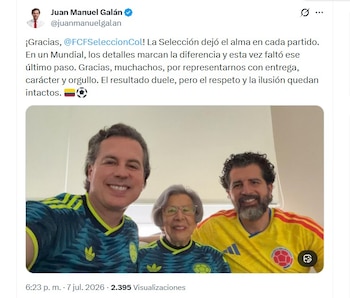 Juan Manuel Galán acompañó su mensaje con una fotografía familiar y agradeció la entrega de la Selección Colombia en el Mundial - crédito @juanmanuelgalan/X