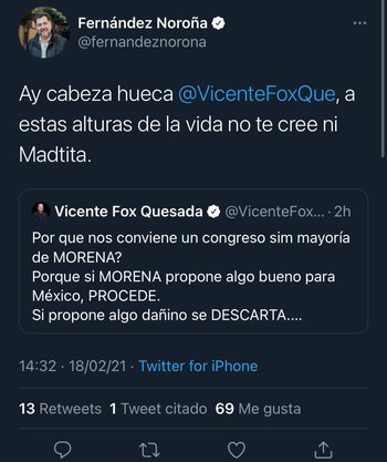 Tuit de Noroña a través