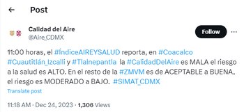 El Monitoreo Atmosférico alertó una