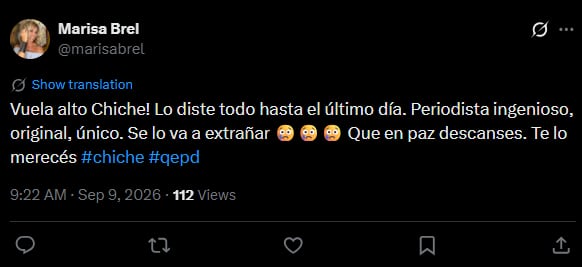 Marisa Brel le dedicó un emotivo posteo en su cuenta (X)