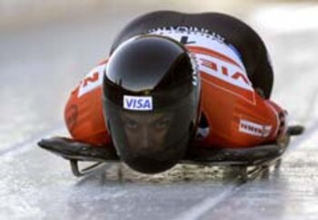 Canada's Michelle Kelly competes in the Skeleton World Cup in the western German town of Winterberg on February 8, 2008. Kelly came first on the day ahead of and Germany's Anja Huber (2nd), USA's Katie Uhlaender (3rd) who won the overall event. AFP PHOTO DDP/JUERGEN SCHWARZ GERMANY OUT (Photo credit should read JUERGEN SCHWARZ/AFP/Getty Images)