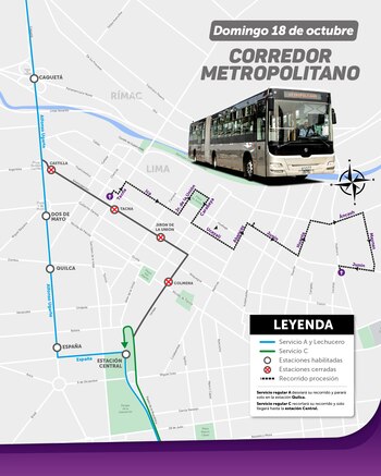 Captura de ATU con desvíos por Señor de los Milagros del 18 de octubre en el Metropolitano