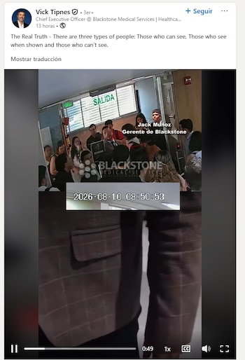 El CEO de la empresa norteamericana compartió una publicación en su cuenta de LinkedIn con una parte de la versión que se maneja desde la compañía sobre lo que pasó con un grupo de empleados de la sede de Blackstone Medical Services, en Sabaneta - crédito LinkedIn