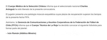 La selección de Chile anunció