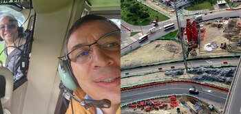 William Camargo y Ricardo Bonilla recorrieron en helicóptero las obras del metro de Bogotá - crédito Metro de Bogotá y @wcamargotriana / X.
