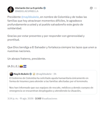 Abelardo de la Espriella agradeció ayuda de Nayib Bukele