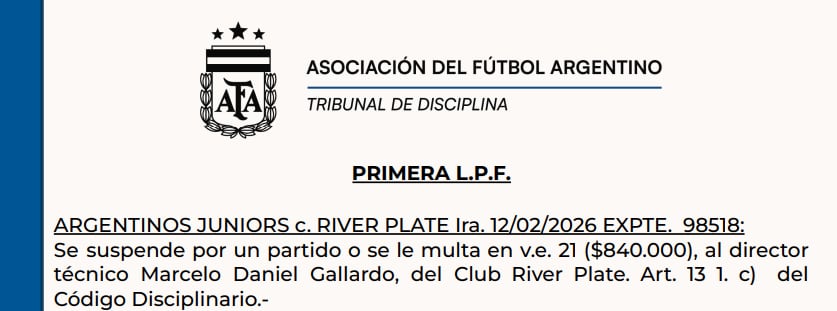 La sanción a Gallardo