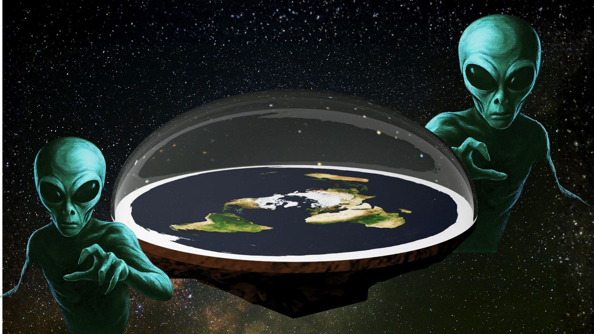 El 5% de los españoles son terraplanistas y el 28% creen que los alienígenas han visitado la Tierra (Montaje Infobae)