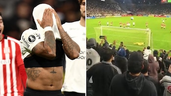 El penal en el minuto final que falló Memphis Depay en la eliminación de Corinthians contra Estudiantes: la furia de un hincha en la tribuna