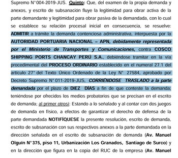 PJ admite demanda contra Cosco
