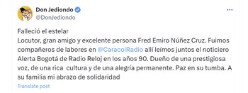 Don Jediondo lamentó la muerte