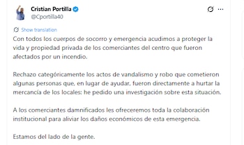 Mensaje del alcalde Cristian Portilla