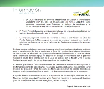 Según Ecopetrol, entre 2024 y