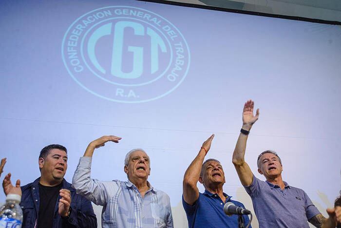 Los cotitulares de la CGT Jorge Sola, Octavio Argüello y Cristian Jerónimo