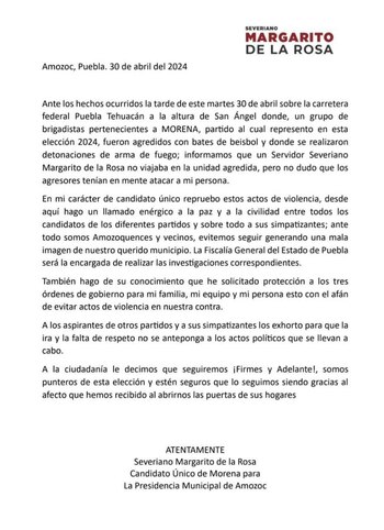 Comunicado de Margarito de la