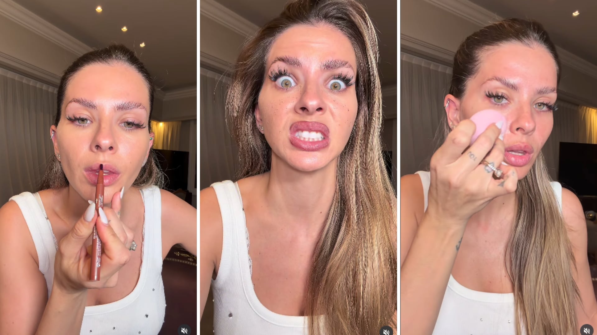 La China Suárez realizó diferentes pasos de una rutina de maquillaje