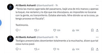 El abogado Alí Bantú Ashanti compartió testimonio del sujeto señalado de haber acosado sexualmente a una joven en TransMilenio - crédito @bantuashanti/X