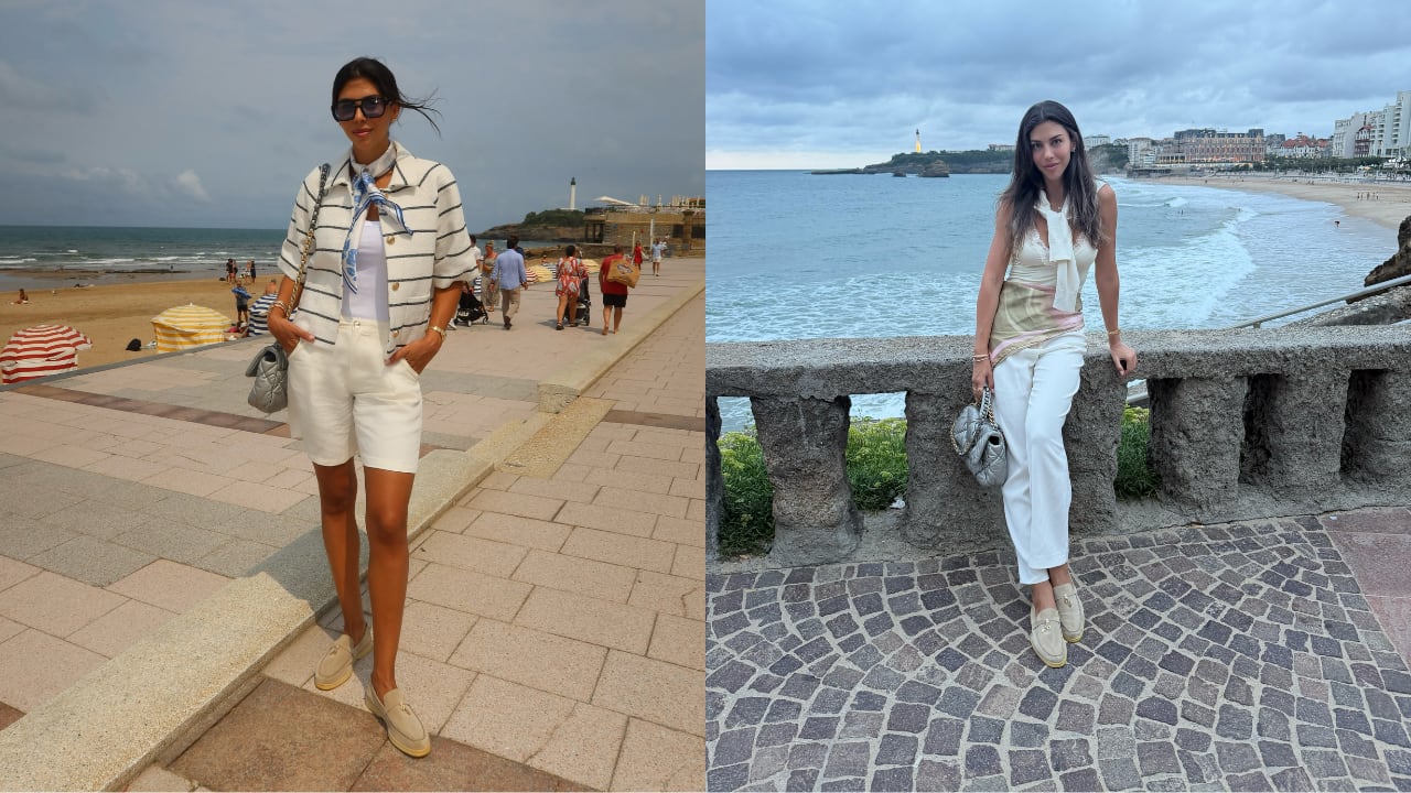 La modelo peruana Alondra García Miró posa en el paseo marítimo de Biarritz, Francia, durante una estadía en la costa francesa.