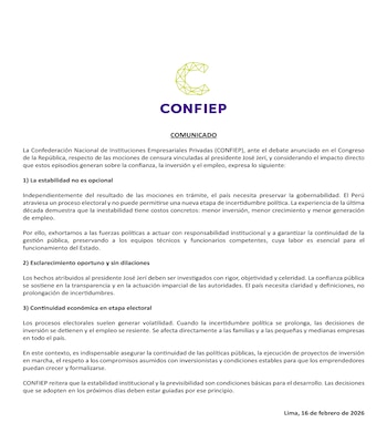 CONFIEP sostiene que la inestabilidad