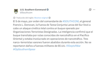 El mensaje del Comando Sur de EEUU vía X (@SOUTHCOM)