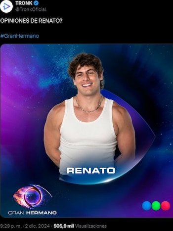 Renato Rossini Jr. sorprende en ‘Gran Hermano Argentina’ y desata comentarios en redes. (Captura: x)